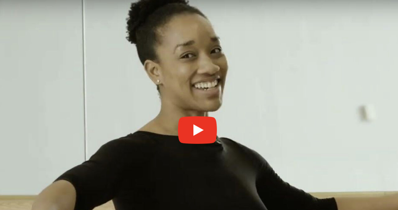 Llun llonydd o dawnsiwr bale, wedi’I gymryd o’r fideo ‘Basic Ballet’.