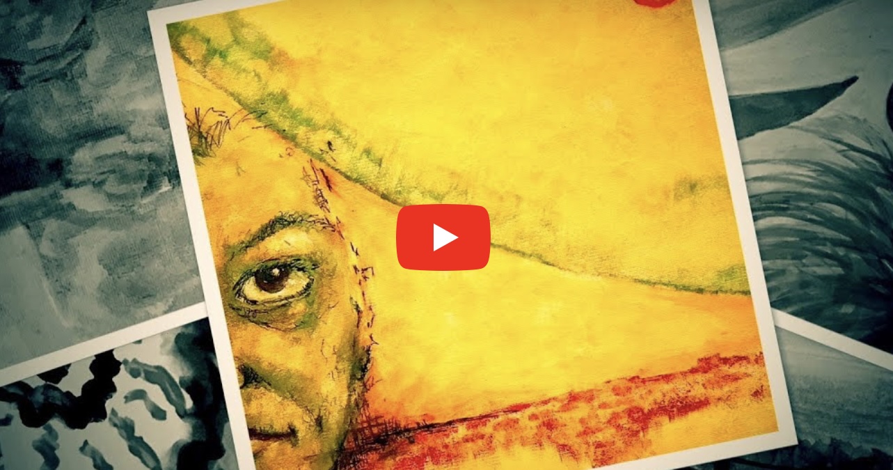 Llun llonydd wedi’I gymryd o’r fideo ‘Picture Me on a Good Day’ yn dangos arlun o berson, wedi’I pentyrru ar ben lluniau arall.