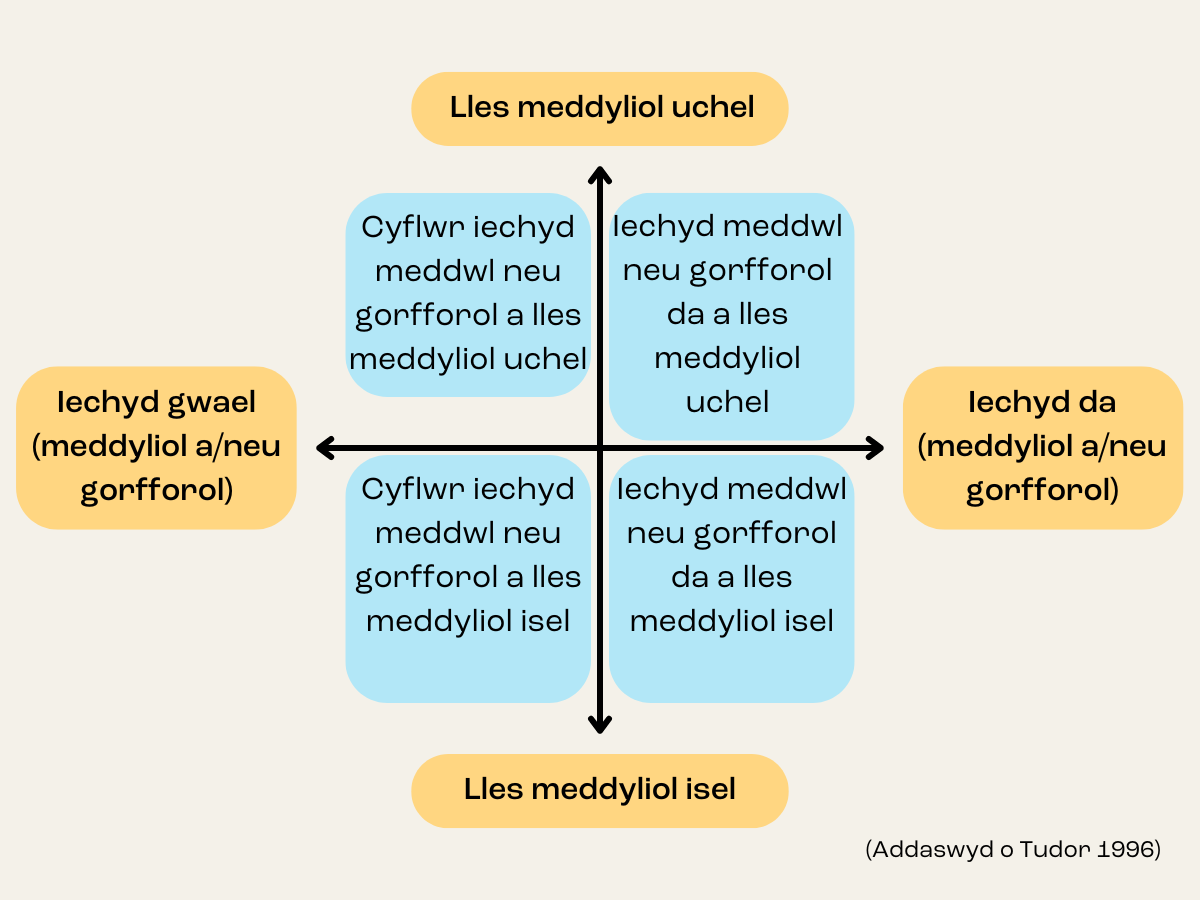Mae'r diagram hwn yn dangos y model continwwm deuol.